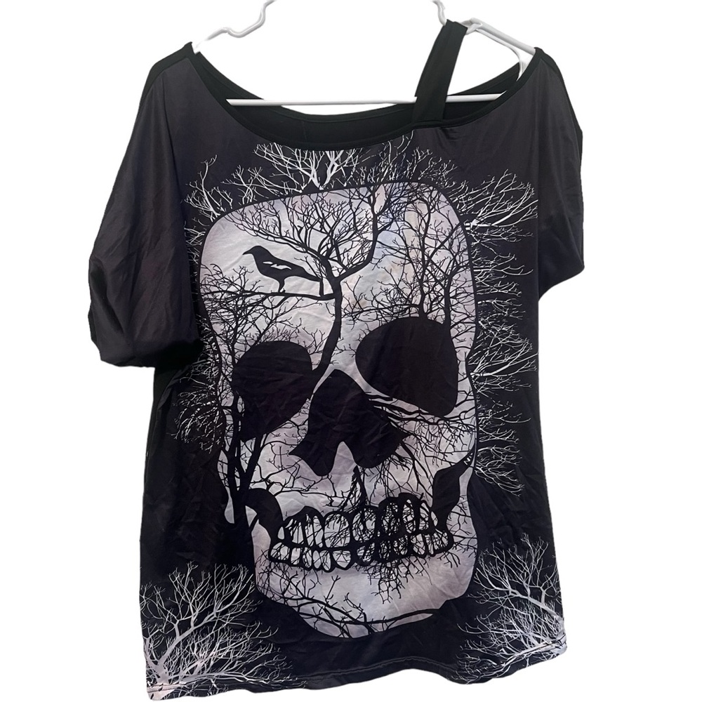 Over the shoulder skull silk t shirt
